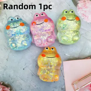 Random 1pc Frog Squishy Toy, Clear Glitter Squeeze Fidget Toy, Super Satisfying Stress Relief Toy, Perfect for Anxiety & Relaxation