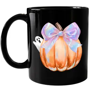 Iridescent Ghost Pumpkin Mug, Coquette Ghost Mug, Halloween Mug, Holiday Mug Gift, Fall Pumpkin Cup, Retro Spooky Ghost Mug, Ceramic Coffee Mug, 11Oz 15Oz Mug