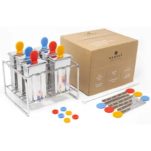 Stainless Steel Popsicle Molds and Rack, Square Shape, Steel Sticks
