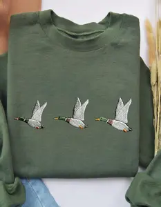 Embroidered Duck Sweatshirt - Flying Duck Sweatshirt - Animal Lover Sweatshirt