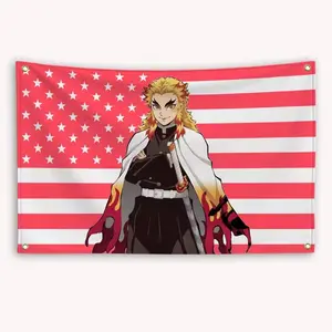 Kyōjurō Rengoku Demon Slayer Wall Banner – Anime American Flag Poster, Otaku Room Decor - American Flag Style, Otaku Room Decor.