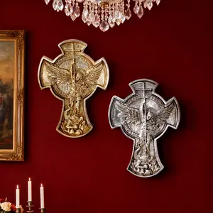 Nordic Art Design Angel Decorative Hanging Ornament, Resin Material with Silver Color Foil, European Vintage Wall Decoration, Heart Shaped Decor