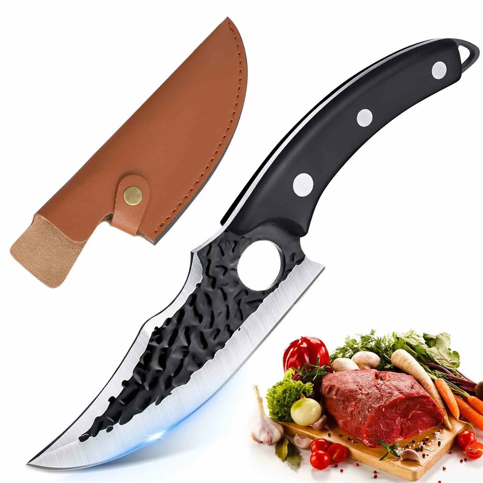 Butcher knife with sheath, Viking knife, full bladed japanese kitchen boning knife, camping, barbecue