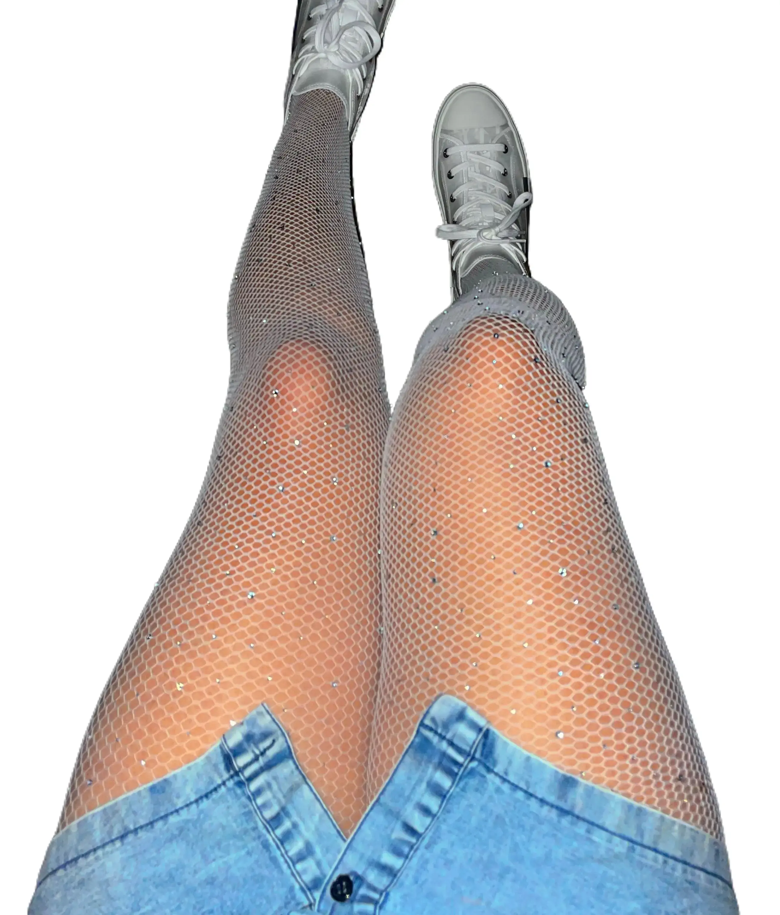 Bling Effect Rhinestone Stockings - White Womenswear High Waist Women Lady Stockings Fit Basic