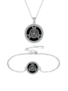 Wheel of Hecate Goddess Triple Moon Jewelry Set for Women, Pagan Goddess Wiccan Charm Pendant Necklace Bracelet, Amulet Jewelry Christmas Gifts for Women Wife Her