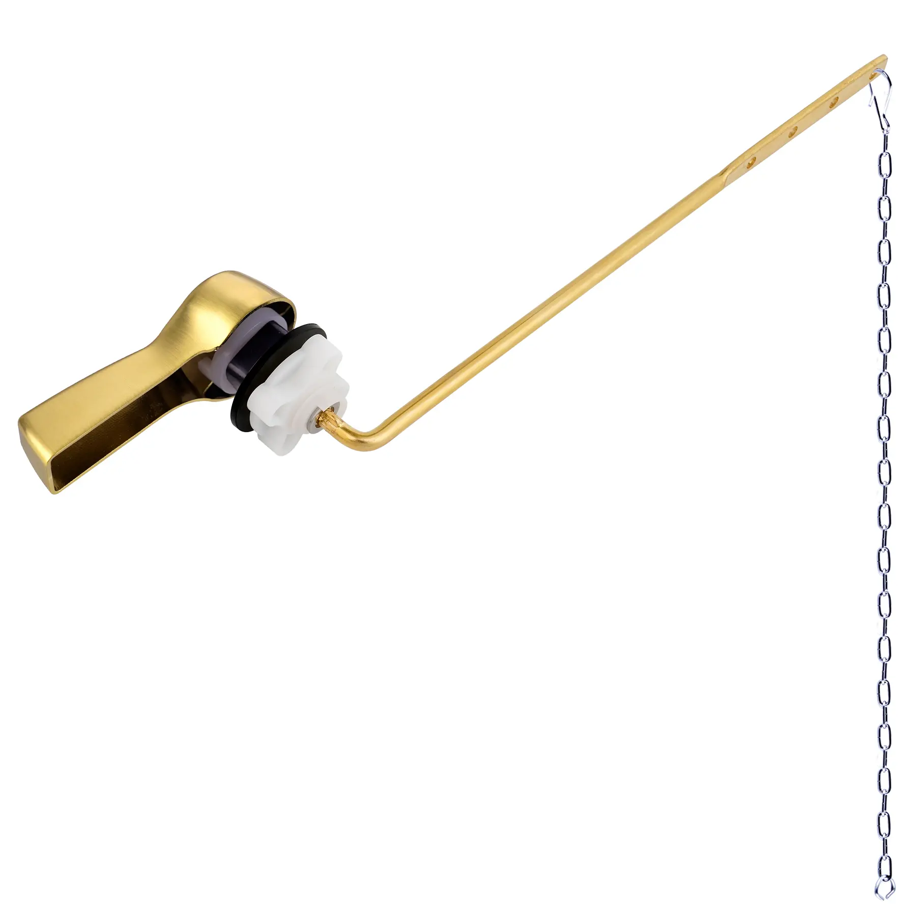 Hibbent Universal Metal Front Mount Toilet Handle Replacement Kit, Brushed Gold Toilet Bowl Flush Handle with Solid Brass Toilet Flush Tank Lever, Stainless Steel Flapper Chains for Most Toilet Tanks
