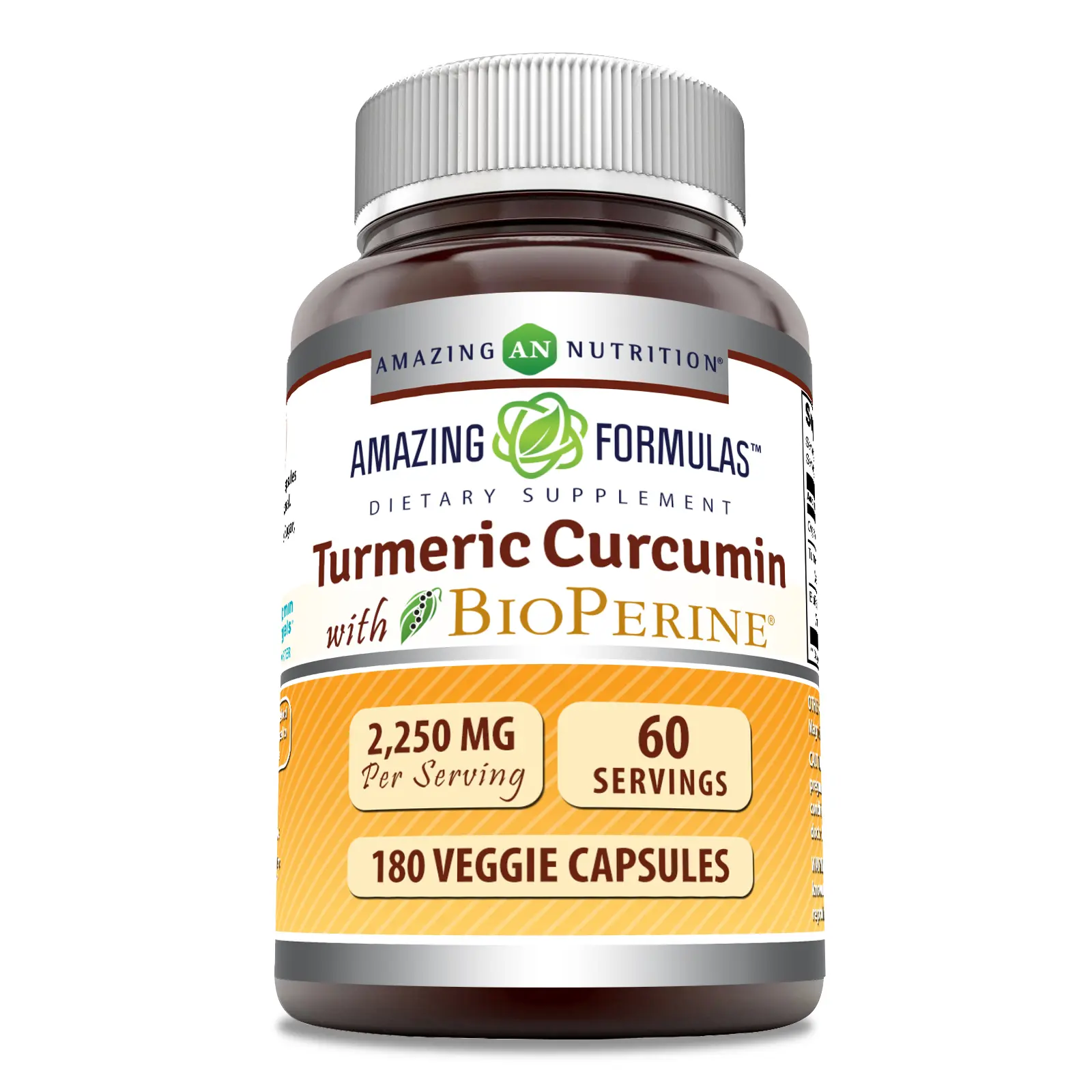 Amazing Formulas Turmeric Curcumin with Bioperine 2250 mg Per Serving 180 Veggie Capsules Supplement | Non-GMO | Gluten Free | Made in USA joint health