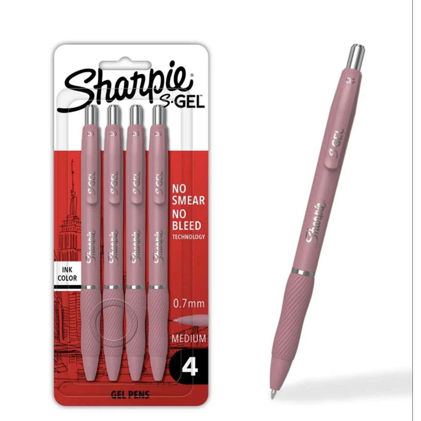 Sharpie S-GEL Gel Pens, 0.7mm Medium, Pink Moonlit Midnight, No Smear No Bleed Technology, 4 Pack