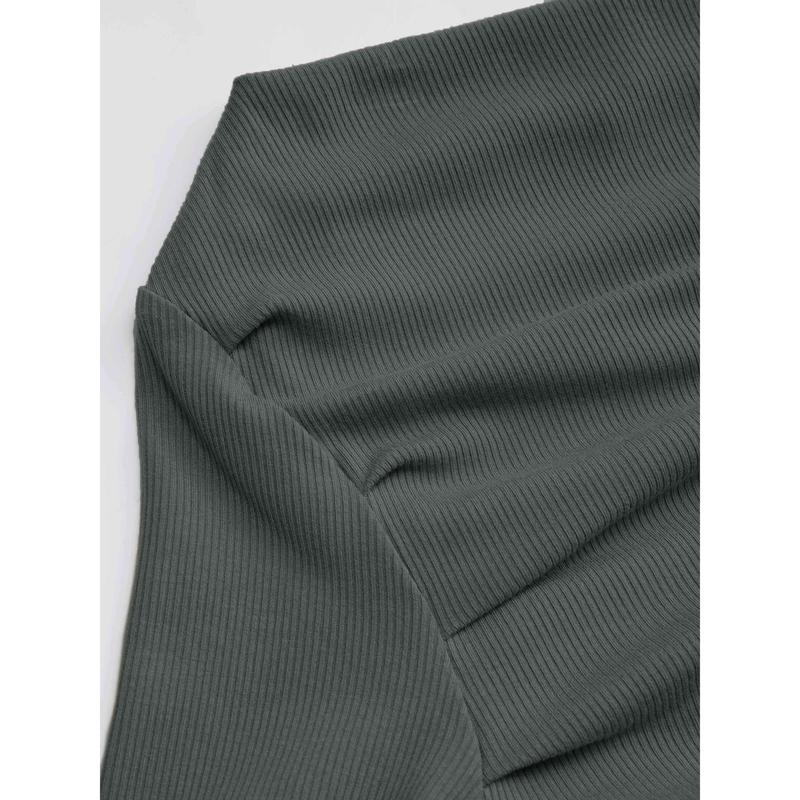 [10 colors, size 0-26]Solid Asymmetrical Neck Long Sleeve Top, High Stretch Off-shoulder Ruched Top for Work & Date