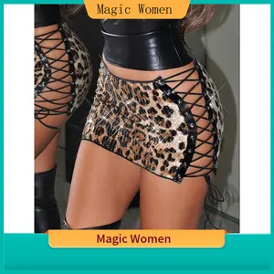 【Magic Women】Sexy/Hot /Ultra-Short/Mini/Sequined Leopard Print Metallic Ring Strappy Short Skirt