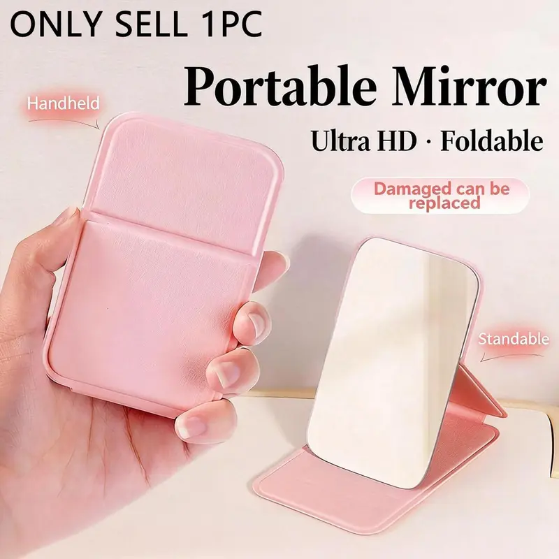 Portable Foldable Makeup Mirror, PU Leather Compact Mirror, Personal Cosmetic Mirror, Suitable As Gift, Travel Essential, Cosmetic Necessity, Easy To Store, Ideal For Birthday, Graduation, Halloween, Christmas Gifts