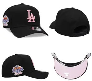 LA Dodgers 9FORTY Snapback Hat - Black with Pink Embroidered LA Logo & Pink Undervisor - MLB World Series Side Patch 2026 Limited Edition Cap