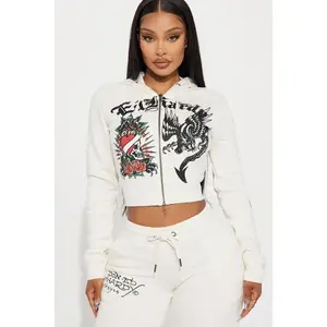 Ed Hardy Dragon Heart Zip Front Hoodie - Ivory O