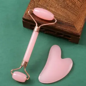 Jade Roller & Gua Sha, Face Roller Redness Reducing Skin Care Tools, Facial Tools, Self Care for Men Women, Massager for Face, Eyes, Neck, Relieve Fine Lines and Wrinkles - Rose Quartz