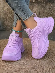 Women's Fashionable Contrast Mesh Design Lace Up Sneakers, Casual Comfortable Breathable Sports Running Shoes, All-match Chunky Shoes for Daily Wear