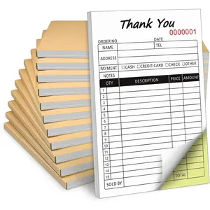10 Pack Thank You Receipt Book 2-Part Carbonless Sales Invoice Book with Cardboard for Small Boutique Business 8.3x5.5 Inches 50 Sets*10