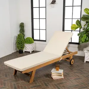 JONATHAN Y Mallorca 77.56"x23.62" Modern Classic Adjustable Acacia Wood Chaise Outdoor Lounge Chair with Cushion & Wheels