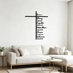Bible Verse Cross Iron Wall Decor, Christian Faith Wall Art, Simple Metal Letter Hanging, Ideal for Bedroom Living Room, Moving Gift, Birthday Present