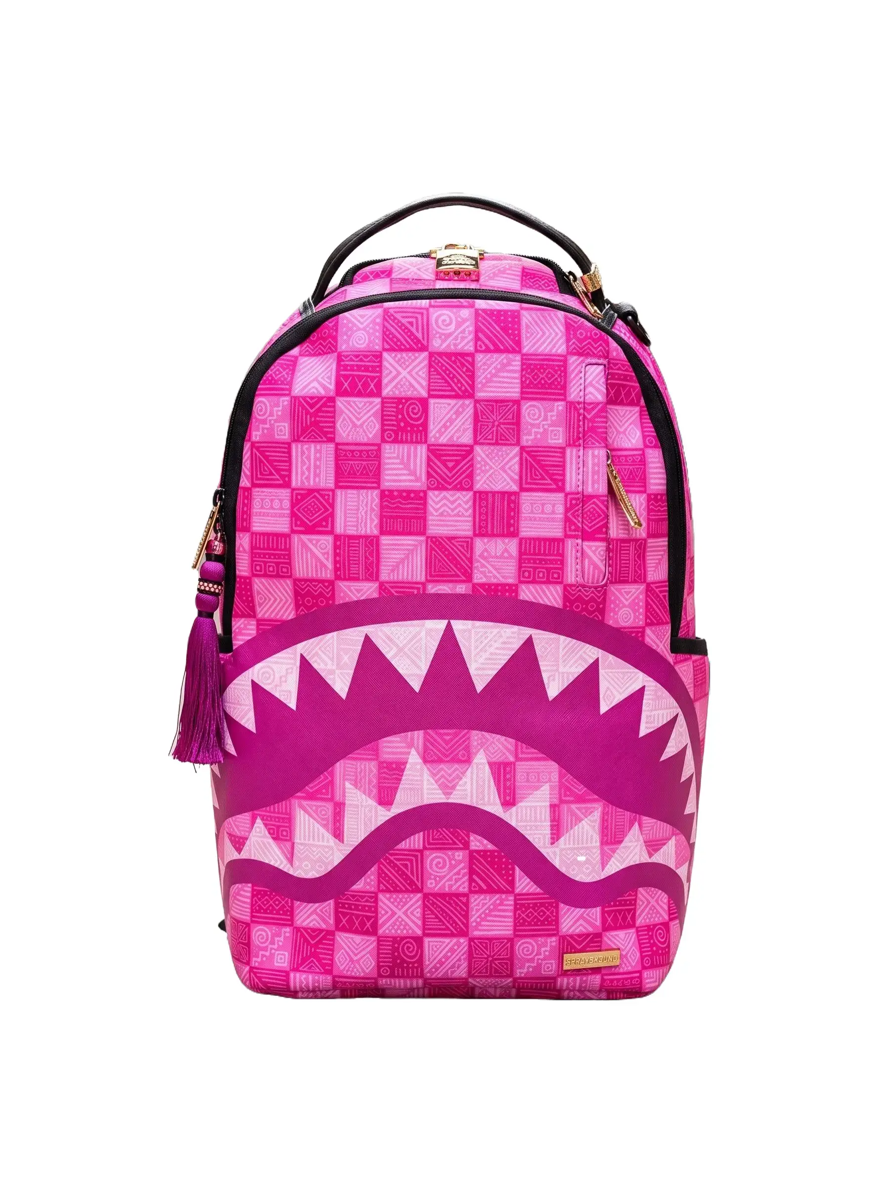 SG Shark Mouth Backpack, Unisex Bold Pink African Geometric Gym Bag - Durable for Urban Outdoor Travel, School Use