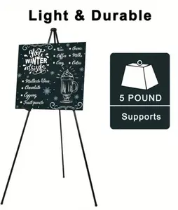 Foldable Black Metal Easel Stand, Lightweight Tripod Display Holder for Wedding Welcome Signs, Posters & Artwork