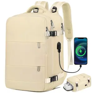 17.7 Travel Backpack with USB Port & Shoe Compartment, TSA-Approved Laptop Carry On Backpack, Waterproof Large Casual Daypack Travel Bag for Women Men Weekender Trips