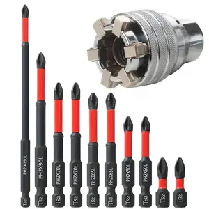 Adjustable Universal Socket & High Torque Phillips Screwdriver Bit Set, Anti-slip Hex Shank Drill Bit Set, Multi-function Sockets Tools for Drive Ratchet Torque Wrench