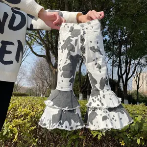 Girl Bell Bottom Jeans blue cow print girl denim pant toddler jeans party wear