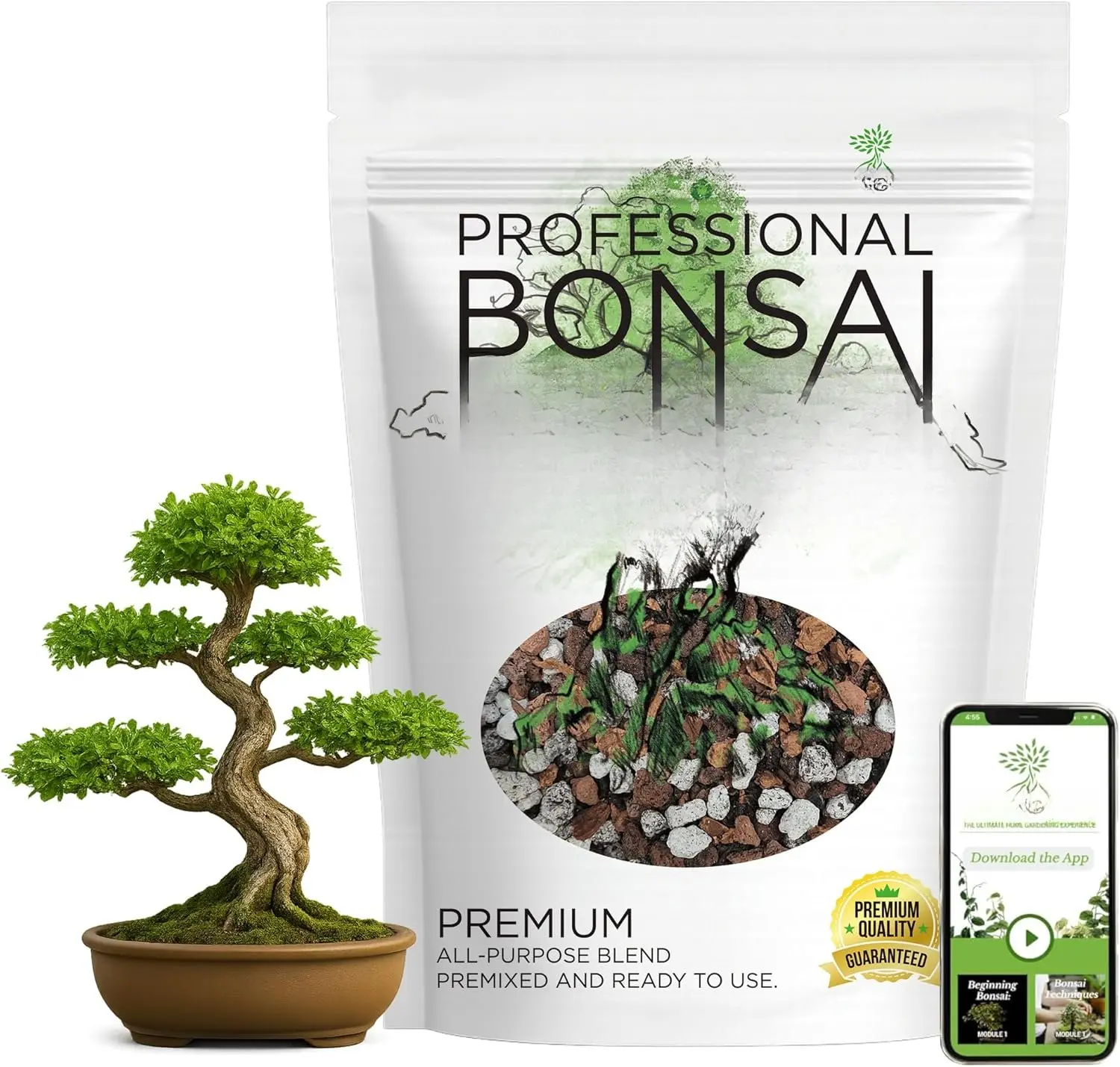 Large Bonsai Soil   Purpose Blend | Pre-Mixed Ready to Use for  Support  Fast Drainage | Lava, Limestone Pearock, Calcined Clay  Pinebark |  8.2 Quarts |