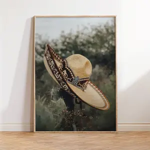 [UNFRAMED] Classic Sombrero Print Mexico Nopal Art Cactus Print Folklore