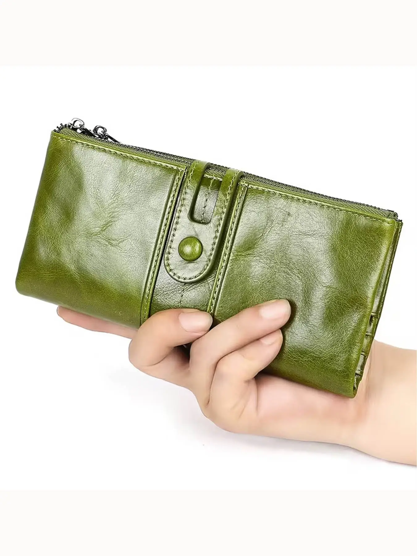 Women's RFID Blocking Wallet, Ladies Wallet, Leather RFID Wallets, Genuine Leather Handbag Design, Dual Zipper Closure, Ideal for Credit Cards & Cash, Daily Carry, RFID Protected Wallet