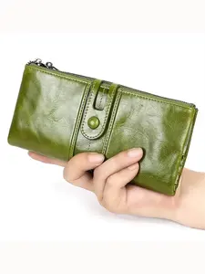 Women's RFID Blocking Wallet, Ladies Wallet, Leather RFID Wallets, Genuine Leather Handbag Design, Dual Zipper Closure, Ideal for Credit Cards & Cash, Daily Carry, RFID Protected Wallet