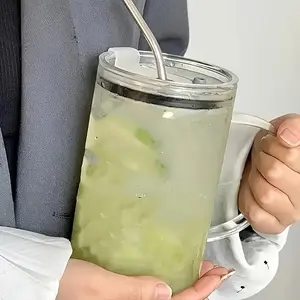 Single Piece of High Borosilicate Glass Cup, Heat-Resistant, 1000Ml (33.8Oz), Glass Mug with a Lid And Straw, Suitable for Tea, Coffee, And Milk