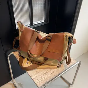 Vintage Canvas and Leather Patchwork Crossbody Bag - 2026 New Original Design Messenger Bag for Men & Women, Trendy Outdoor Travel Shoulder Purse