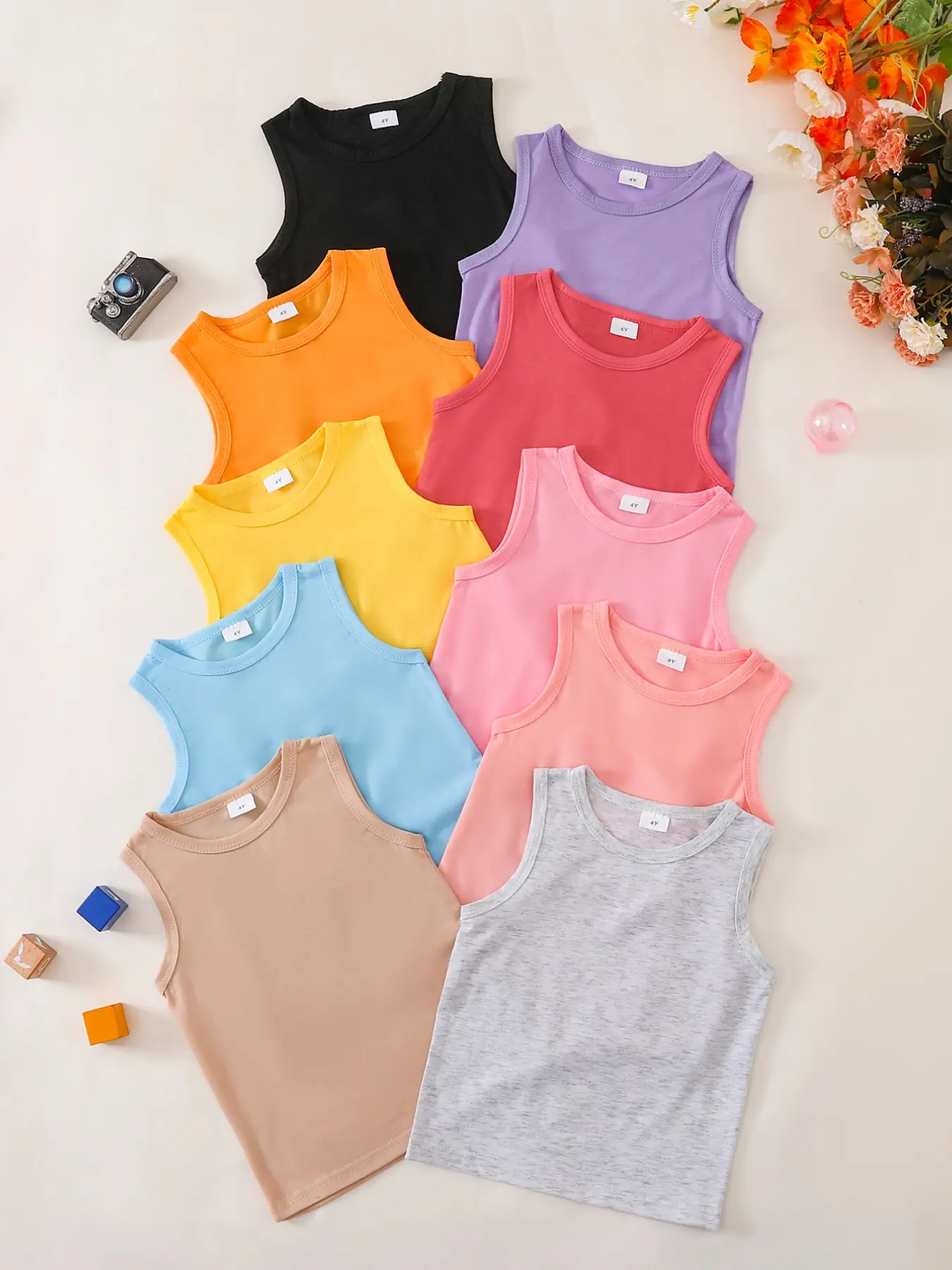 10 Piece Set Girls' Soft Comfortable Elastic Sports Tank Tops, Camis, Clothes, Clothing, Summer Casual Wear, Beach Vacation Essential, Perfect Gift for Granddaughter