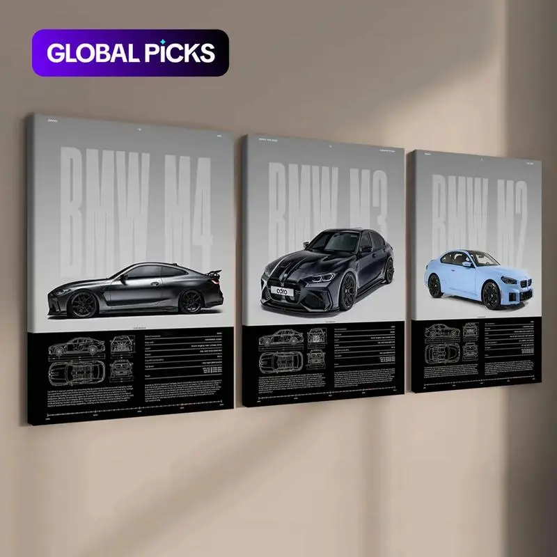 3-Piece Solid Wood Art Prints, Bmw Series Performance Car Posters, Artistic Modern Above Bed Wall Decor, Artwork, Waterproof Home Decoration, Ideal Gift Set, Artistic Subject #GLOBAL PICKS