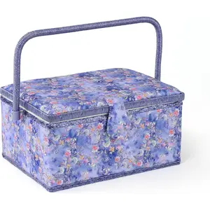 Sewing Basket with Sewing Supplies, Large Sewing Box for Accessories, Purple Flower