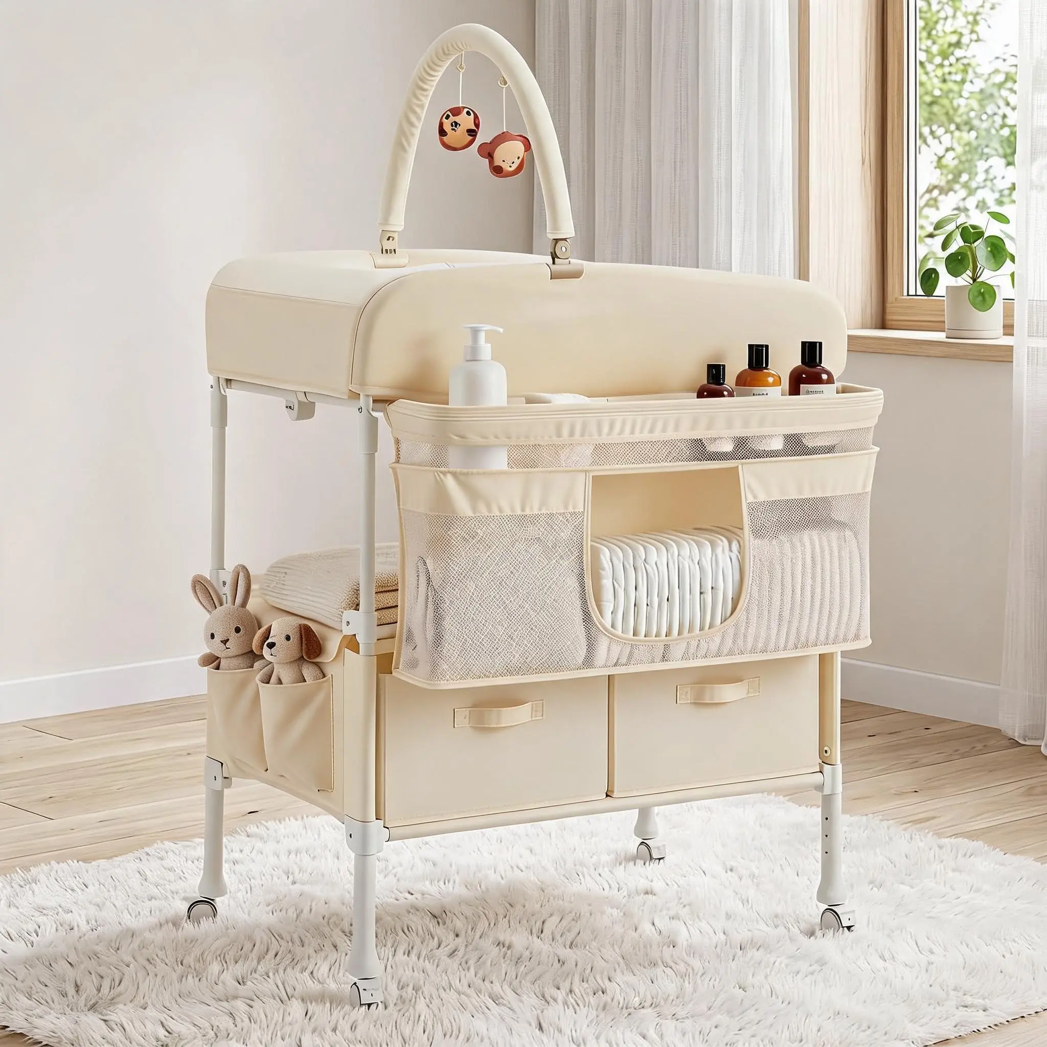 Foldable Baby Changing Table, Waterproof, Portable Diaper Changing Station with Drawers, Mobile Nursery Organizer, Spacious Diaper Changing Table for Baby, Newborn and Infant