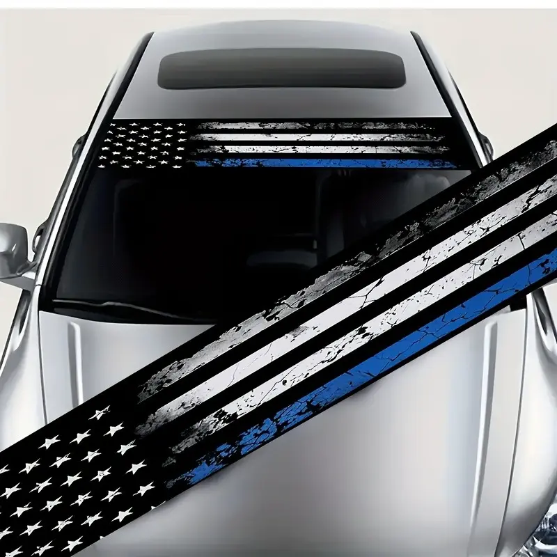 American Muscle USA Flag Car Decal – Windshield Banner Or Truck Sticker, Weatherproof Vinyl