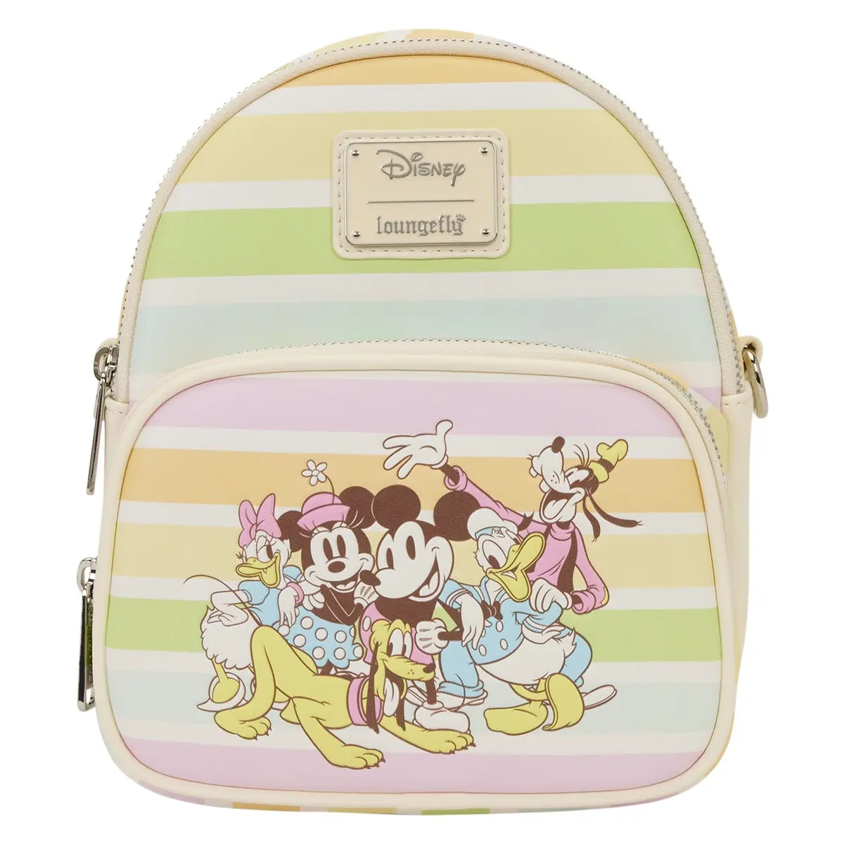 Disney Mickey & Friends Rainbow Stripes Convertible Backpack Purse - Casual Printed Backpack, Stylish Casual Daypack, Mini Bag to Cross, Mickey Pocket Fun Functional Bag