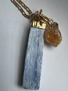 Blue Kyanite & Citrine Pendant Necklace - Gold Vermeil