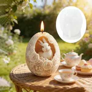 Easter Egg Silicone Mold with Cute Bunny Design, DIY Rabbit Easter Egg Candle Mould, Resin Clay Concrete Craft Mold for Home Decor