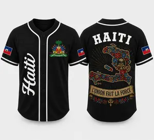 Haiti Baseball Jersey – Haiti Flag & Map 3D Printed Button Up Shirt For Men & Women, Unisex Fan Apparel, S-5XL