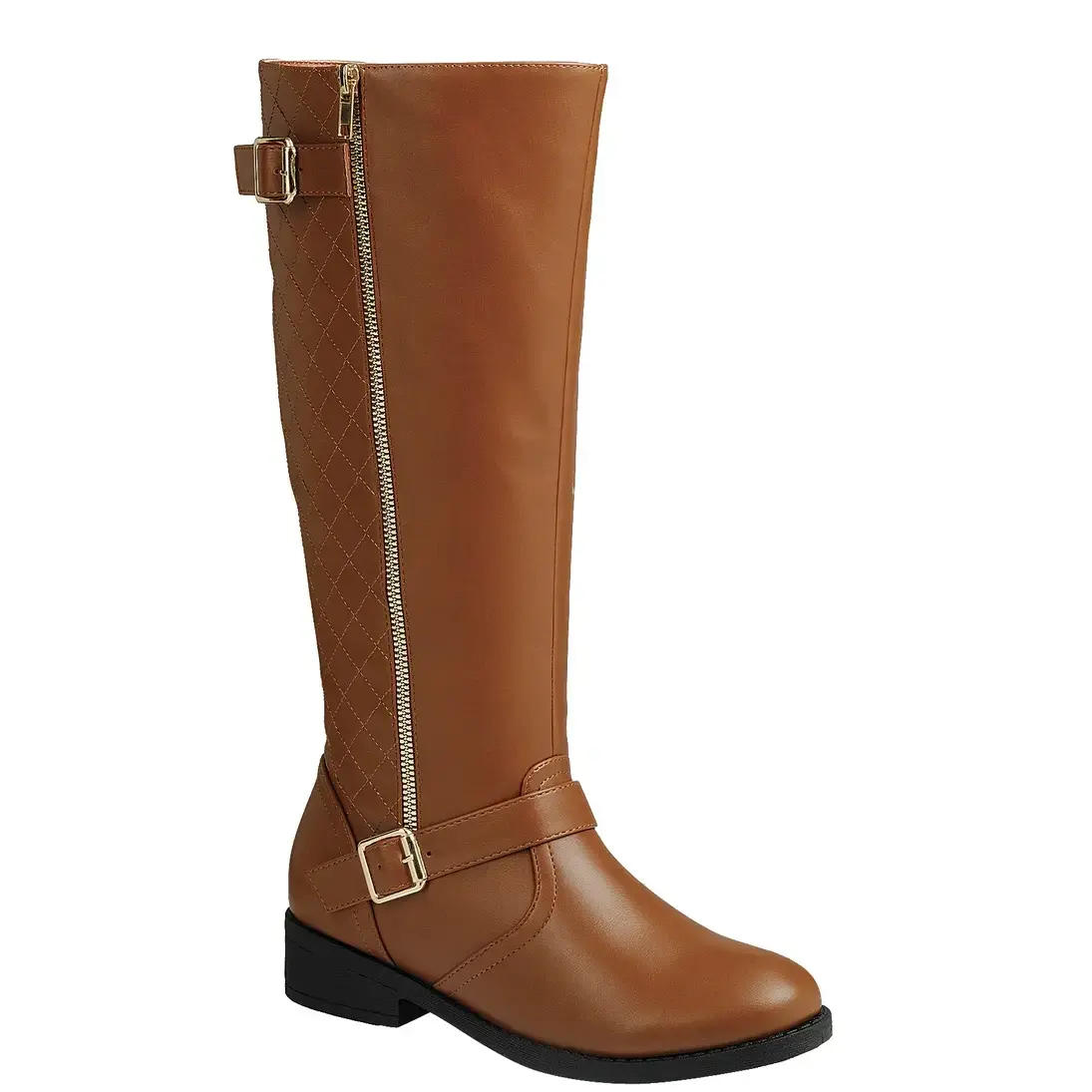 Women's Brown Leather Riding Boots - Zipper Closure, Buckle Design, Elegant Classic Walking Footwear for Girls with Bedroom Pedal Feature,Girl Shoe Shoe