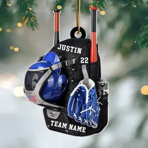Custom Baseball Softball Bag Acrylic Ornament, Personalized Baseball Player Name and Number Christmas Ornament, Baseball Lover Gift