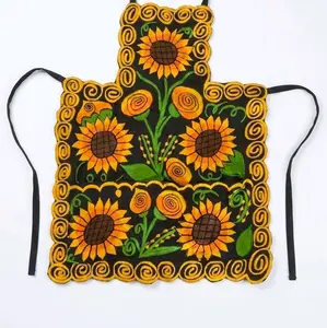 Mexican Embroidered Kitchen Apron, sunflower Design Mandil with Adjustable Straps, Pockets, Comfortable Washable Fabric - Ideal for Mother's Day, Housewarming Gift
