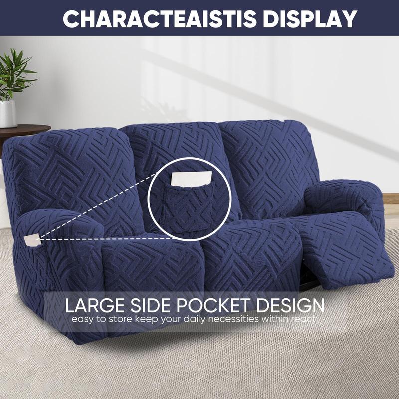 3-Seater Soft Recliner Chair Cover, Washable Sofa Couch Slipcover with Pocket, Nonslip High Elasticity Furniture Protector for Living Room, Bedroom & Home Decor