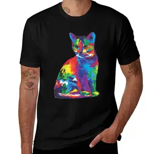 Artistic Vibrant Cat Graphic Tee - Pop Art Feline Aesthetic T-Shirt - Shipped from NY