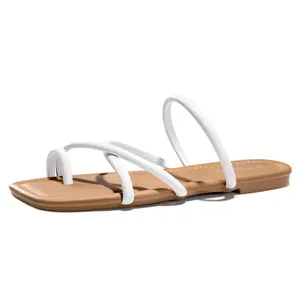 FITORY Women’s Toe Ring Thong Sandal, Flat Slides with Cross Strap for Summer Wear