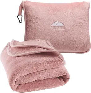 BlueHills Premium Soft Long Travel Blanket Pillow Airplane - Pink