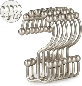 Shower Curtain Hooks,  Shower Curtain Rings, Stainless Steel Shower Curtain Hooks Rust Proof Free Sliding Double Shower Hooks for Curtain, Shower Curtains & Liners (Matte Nickel)